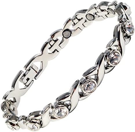 – Titanium Magnetic Bracelet with a Silver Finish With Crystals