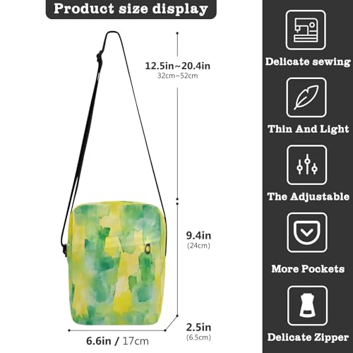 KLL Abstract Watercolor Lemon Yellow Light Green small messenger bag for men Vegan Leather Small Crossbody Bags Travel Shoulder Handbag3