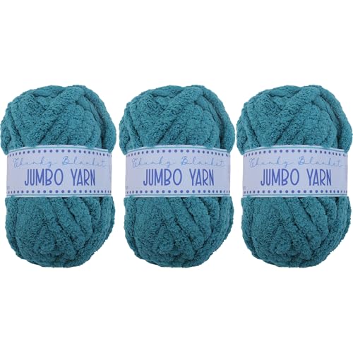 Image of 3 Pack ThreadArt Chunky Chenille Yarn for Hand Knitting, Jumbo, Teal | Soft jumbo chenille yarn for hand knit and crochet. Make blankets, plushies & crochet projects. DIY quick projects.