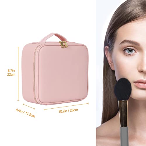 Jadazror Makeup Bag With Mirror And Lights 3 Color Settings Makeup Train Case With Adjustable Dividers Waterproof Portable Large Cosmetic Bag Organizer & 10X Magnifying Mirror Gift For Women(Pink) #TOP5