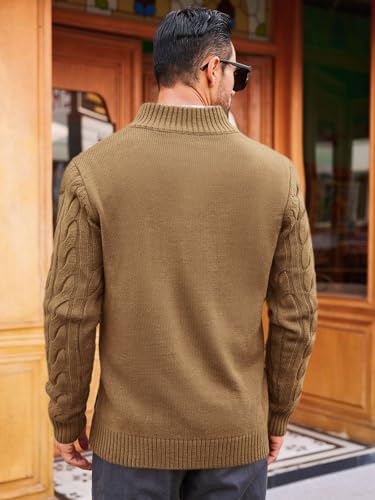 Runcati Mens Cable Knit Pullover Sweater Casual Stand Collar Chunky Buttons Fall Winter Sweaters3