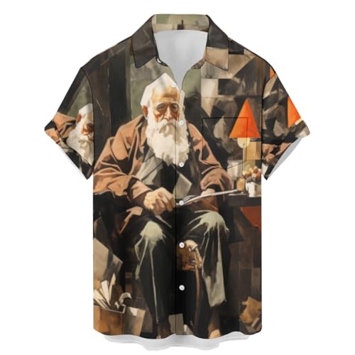 Chemise de camping homme 3XL ample qui ne serre pas avec poche imprimé artistique de bowling