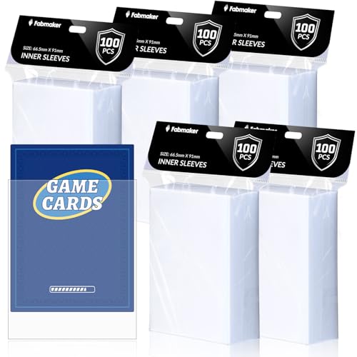 Fabmaker 500 Pack Inner Card Sleeves, Premium Clear Perfect Fit Inner Sleeves for Double-Sleeving, Protect All Your Standard MTG Card, Trading Cards, TCG Card, Game Gard, Never Tear 64x89mm