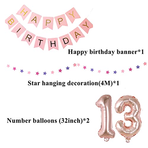 13. Verjaardagsdecoratie roségouden ballonnen 13 jaar verjaardag meisje jongen Happy Birthday slinger, grote cijfers 13… - Afbeelding 3
