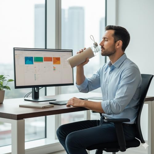 Deconox 1 Litre Deri Kılıflı Cam Matara – H2O Tasarımlı Büyük Boy Su Şişesi, Koku Yapmaz Sızdırmaz Metal Kapak (1 Adet - Asorti) - Görsel 3