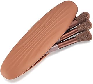 Silicone Travel Makeup Brush Holder, Travel Makeup Brush Silicone Case, Portable Cosmetic Face Brushes Holder, Makeup Tools Bag Organizer, Makeup Brush Travel Holder for Travel - Brown