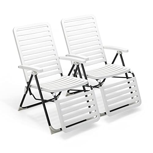 COSTWAY Sonnenliege 2er Set, klappbarer Liegestuhl mit 7-Fach Verstellbarer Rückenlehne, wetterfeste Relaxliege mit Hochlehner, atmungsaktiv, Gartenliege für Garten, Balkon