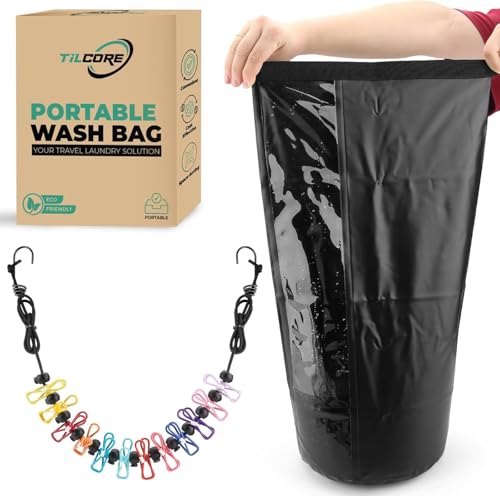Lavadora de Viaje y Cuerda para Tender Retráctil - Lavadora de Ropa a Mano y Lavadora Portátil - Bolsa de Lavandería de Viaje Duradera y Lavadora de Camping - Lavadora Manual Portátil para Ropa