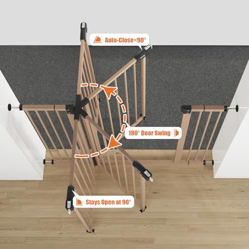 Image of keny 29 inch-42.5 inch Baby Gate for Stairs, Auto Close Safety Dog Gate | Pressure Mounted Easy Walk Through Pet Gate for Doorways, Durable Stair Gate, 30 inch Tall, Brown
