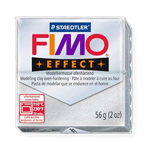 STAEDTLER FIMO Effect Metallic Silver (81) FIMO Effect Polymer Modelling Moulding Clay Block Oven Bake Colour 56g (Pack of 1)