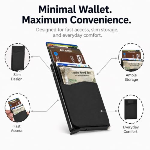 Image of Mini2buy Slim Card Holder for Men Durable Pocket for Cash, Credit, Debit, ATM Cards RFID Blocking Metal Pop-up Wallet, Holds 10-12 Cards Plus Cash in One Holder (Pocket Black)