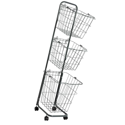 Carrito de lavandería de 3 niveles con ruedas y cesta alta para ropa sucia en color negro 7