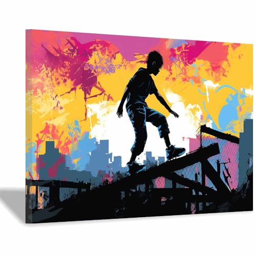 Art mural magenta silhouette skateboard moderne 40x60cm encadrée pour salon