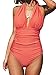 CUPSHE - Costume da bagno intero da donna, con allacciatura al collo, scollo a V, drappeggio sull’addome, Rosso ruggine, XXL
