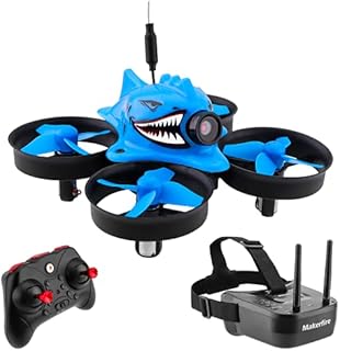 Makerfire Micro FPV Racing Drone with FPV Goggles 5.8G 40CH 1000TVL Camera RTF Tiny Whoop Mini FPV Quadcopter for Beginners,Altitude Hold, One Key Return, Headless Mode Armor Blue Shark