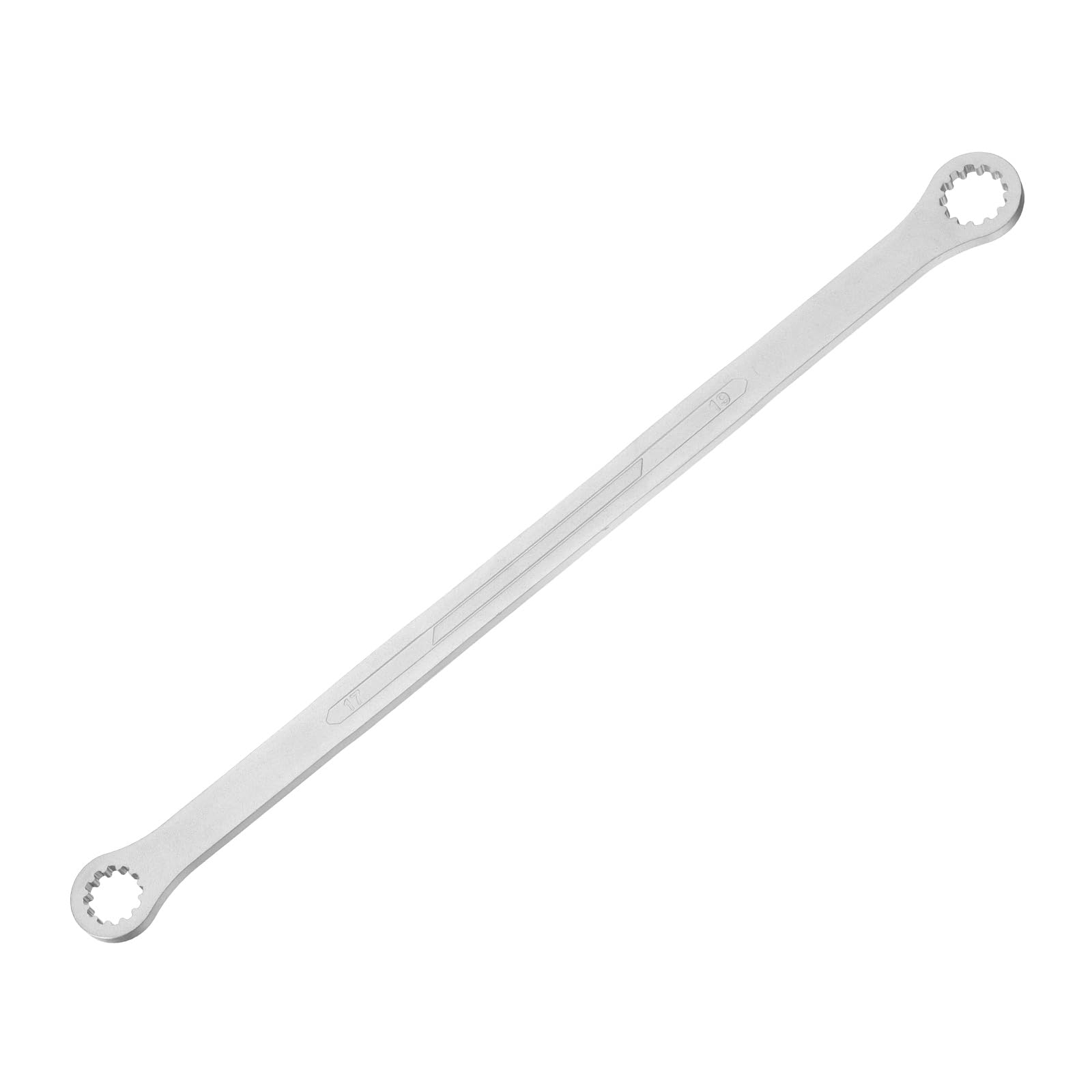 sourcing map Double Head Box End Wrench 17 x 19mm 45# Steel Nickel Plating 0 Degree Offset Extra Long Box End Spanner Hand Tool with 12 Tooth for Automotive Repair Maintenance Mechanical