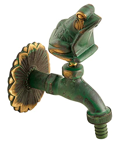 Sanitop-Wingenroth Auslaufventil 1/2 mit Schlauchverschraubung | Nostalgischer Kaltwasserhahn mit Motivgriff Frosch | Außenwasserhahn mit...