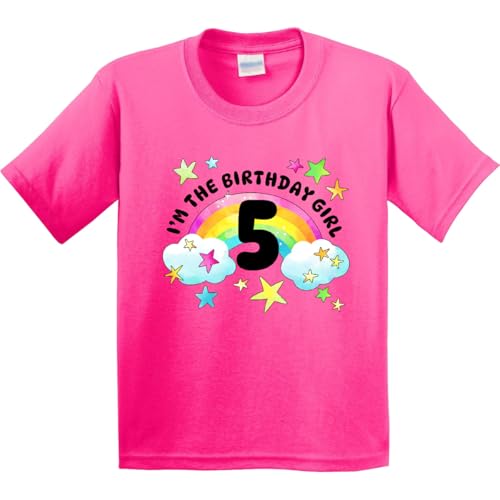 inktastic I'm The Birthday Girl- Fifth Birthday Rainbow and Stars Youth T-Shirt