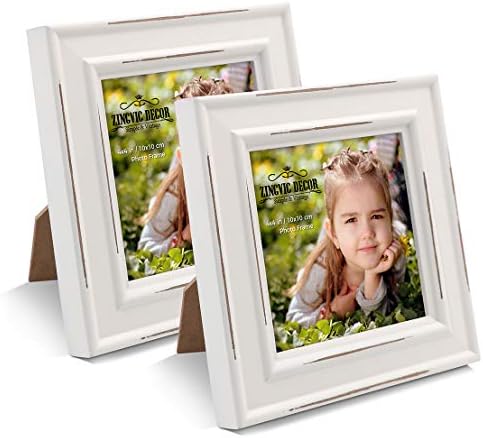 2Pcs Instagram 4-Inch-by-4-Inch Wood Picture Frame, Paint White Color, Distressed Style Small Square Frames, Window 3.5 x 3.5 Pictures, Perfect for the farmhouse decor, Table Desk Top or Wall Hanging