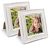 2Pcs Instagram 4-Inch-by-4-Inch Wood Picture Frame, Paint White Color, Distressed Style Small Square