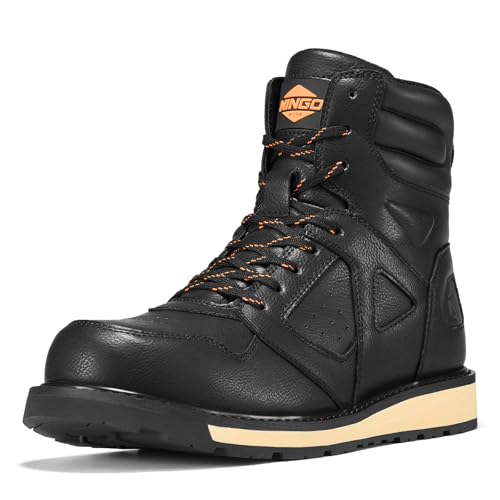 Image of NINGO Steel Toe Boots for Men, Comfortable Water & Slip Resistant Mens Work Boots with Side Zipper, Electrical Hazard Protection Heavy Duty Safety Shoes for Industrial Construction Outdoor Warehouse