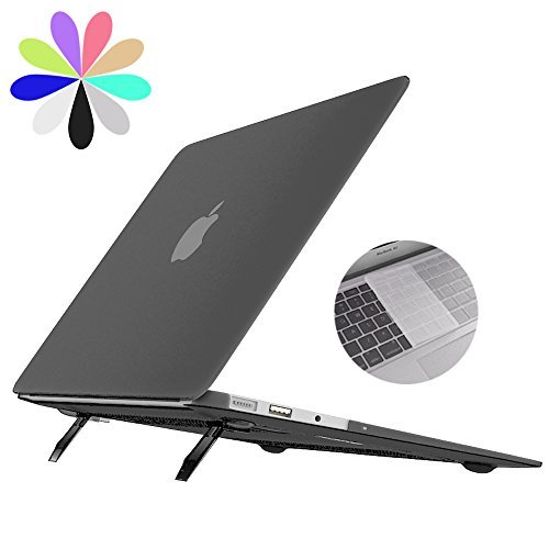 Macbook Air 13 Etui avec Béquille,Bidear [Cooling Pad Series] Souple en Plastique Mat ordinateur portable Coque et Clair Clavier Peau pour Apple Macbook Air 13 pouces -Modèle: A1369 / A1466 (Noir)