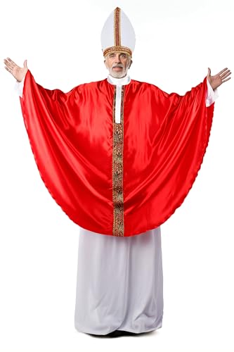 HOMELEX Pope Costume Adult Men Halloween Bishop Biblical Apostle Catholic Priest Red Papal Poncho outfit