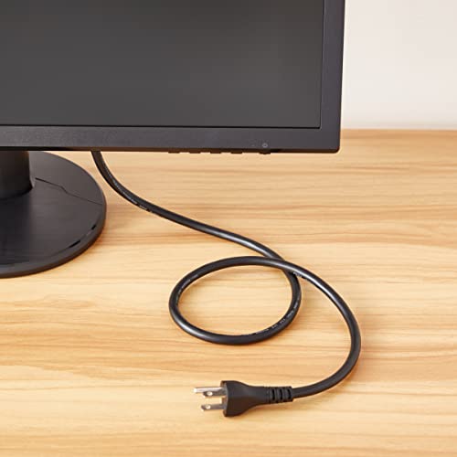 Image of Amazon Basics PC Power Cord, 3 Feet, 3 Prong AC Power Cord for Monitor, Computer, TV, 18 AWG, 125 Volts, Black
