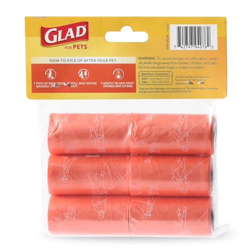 Image of Glad for Pets Heavy Duty Dog Poop Bags, Scented Leak-Resistant Waste Bags with Fun Print Design, Tear-Resistant for Confident Pickup, Fits Standard Dispensers, 6 Rolls, 90 Count - 6 Pack