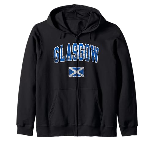 Glasgow Scotland Collegiate with Flag Distressed Print Zip Hoodie -  Utopia Sport Scotland Shop, PF0VE4F4HZP