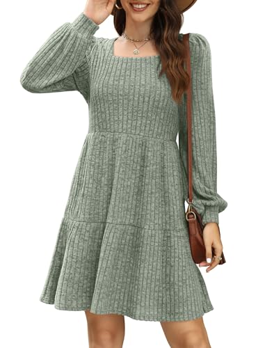 Image of Sampeel Womens Square Neck Long Sleeve Fall Dresses Casual Babydoll Sweater Dress
