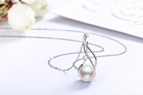 Genuine Premium AAA Top Grade 9-10mm Cultured White Pearl Pendant Necklace 18K Gold Plated 925 Silver - Gifts for Women for Her Wife Mom Daughter (White, gold-plated-silver)2
