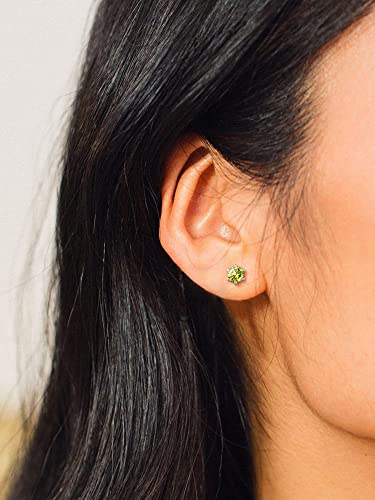 Chicsilver CE13761B-8-UC Hypoallergenic Birthstone Earrings, 925 Sterling Silver Round Cut Peridot Stone August Birthstone Stud Earrings thumb #2