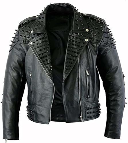 PROMENADE CHIC Rock Punk Lederjacke mit Nieten, Spike, Schwarz, Schwarz - Kunstleder, 3XL
