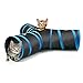 Pawaboo Túnel para Gatos, Prima 3 Vías Túneles Extensible Plegable Gato Jugar Túnel Casa del Laberinto del Juguete con Pompón y Campanas para Gato Gatito Cachorro Conejo, Negro y Azul
