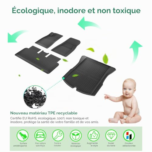 Tapis Tesla Model 3 imperméables GAFAT accessoires protection coffre sol - 5