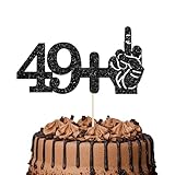 49+1 decoración para tarta divertida para 50 cumpleaños, purpurina negra, decoración para fiesta de 50 cumpleaños para hombre y mujer (50TH)