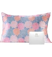 FELYSIK Pink Blue Floral Print Silk Pillowcase for Hair and Skin - Standard 20"x26", 22 Momme 100...
