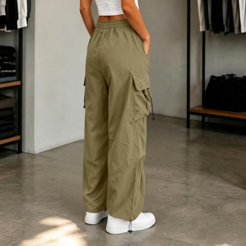 Women's Cargo Pants Drawstring Waist Wide Leg Utility Work Trousers - image 4