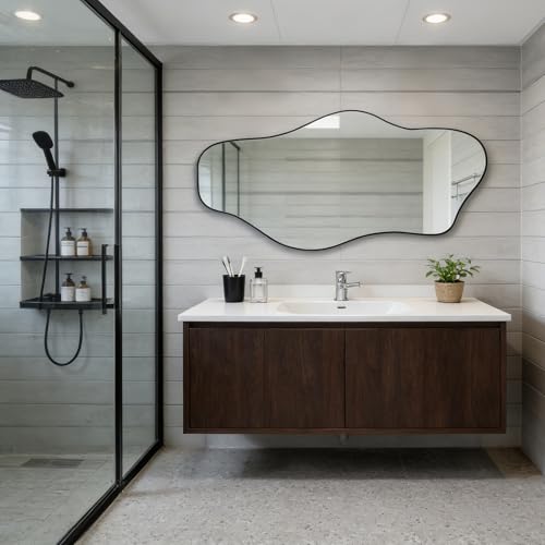 DAOYIJIAJU Irregular Mirror, 51.1"x23.6" Large Asymmetrical Frameless Mirror, Abstract Wall