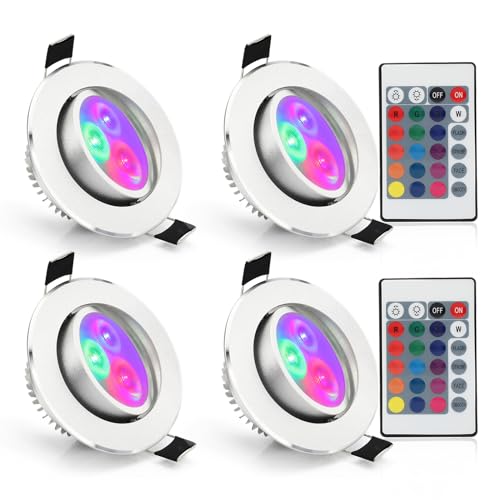 flowlamp 4 Pack LED Recessed Ceiling Light, Downlights for Ceiling, 5W Dimmable LED Ceiling Lights Color Changing RGB 2.4 with IR Remote Control, Spot Lights Ceiling for Room, KTV, Bars, Cinemas