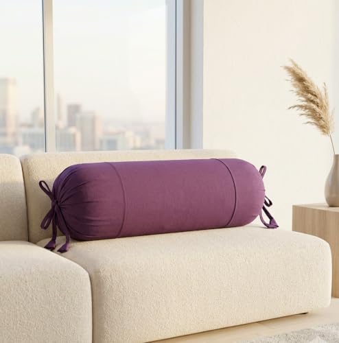Image of SAJAVAT HOME Purple Bolster Pillow Covers Set of 2 | 32x15 Inch Round Side Cushions for Sofa, Bed & Diwan | Decorative Masnad Covers with Tie Closure