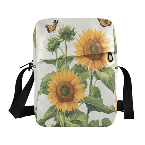 Sunflowers Butterfly messenger bag for women crossbody mens shoulder bags crossbody Croos Body Purses Adjustable Strap for School Casual