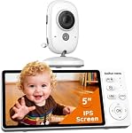 5" Moniteur de bébé Pas de Wi-Fi, Vision nocturne sans glow, Caméra bébé avec 1080P IPS Écran, Audio à deux voies, Surveillance de la température, 3X Zoom, Lullabies, Détection sonore, Cryptage sécurisé, 2026