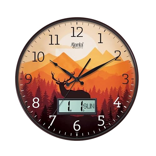 Image of Ajanta 6097 Wall Clock (13.8 Inch) - Silent Sweep Non-Ticking Movement - Elegant Brown Home Decor Clock for Living Room, Study