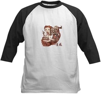 CafePress Betty Boop Tattoo Dragon Kids Baseball T Shirt Kids Cotton Baseball Jersey, 3/4 Raglan Sleeve Shirt Black/White
