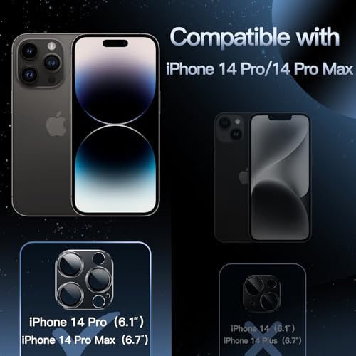 Image of JETech Camera Lens Protector for iPhone 14 Pro 6.1-Inch and iPhone 14 Pro Max 6.7-Inch, Full Coverage 9H Tempered Glass Ring Cover, Matte Metal Plate, Case Friendly, 1-Pack (Space Black)
