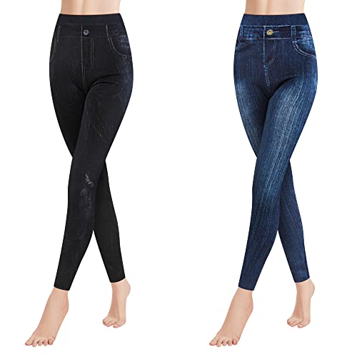 Pantalones casuales GoVIA estilo denim con leggins de cintura alta para diario