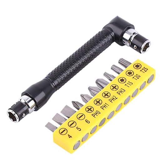 Screwdriver and Bit Set L Shaped 1/4 Inch Hex Socket Wrench Double Head Handle 10Pcs Various Angled Screwdriver Bits