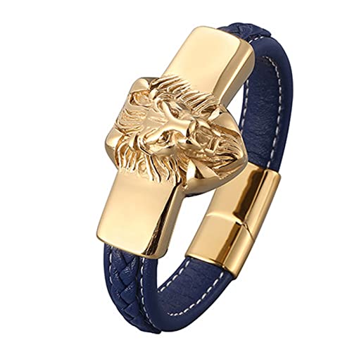 Bracelets, Bracelets Men's Punk Lion Head Men's Bracelet with Engraving Wrist Chain Stainless Steel with Magnetic Clasp Length 2